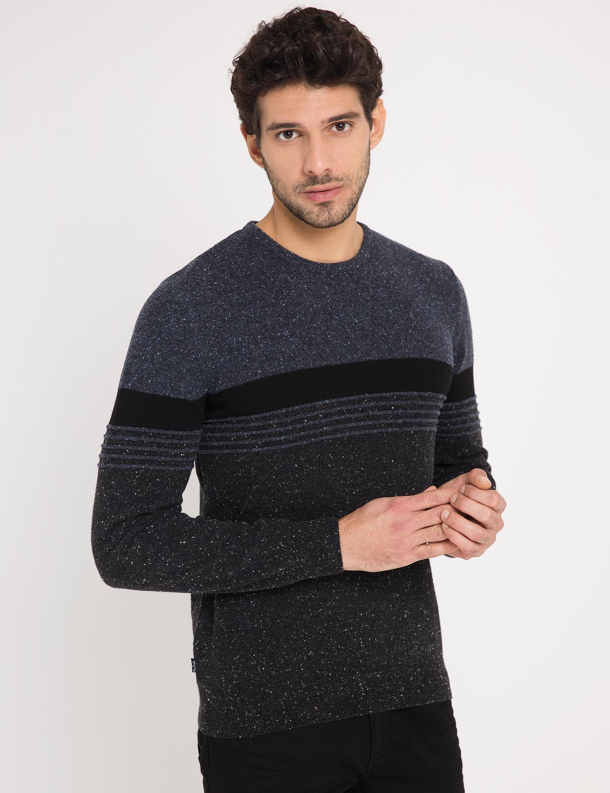 Lacivert Slim Fit Triko Kazak