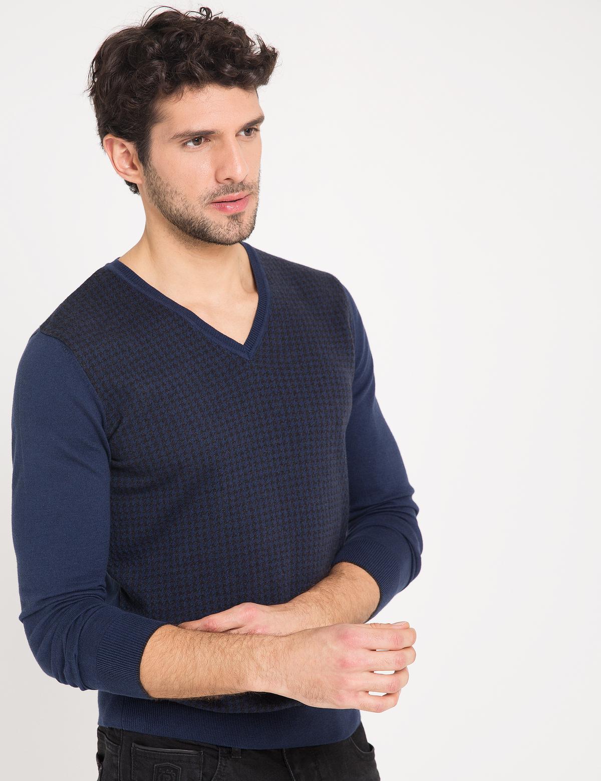 Koyu Mavi Slim Fit Triko Kazak