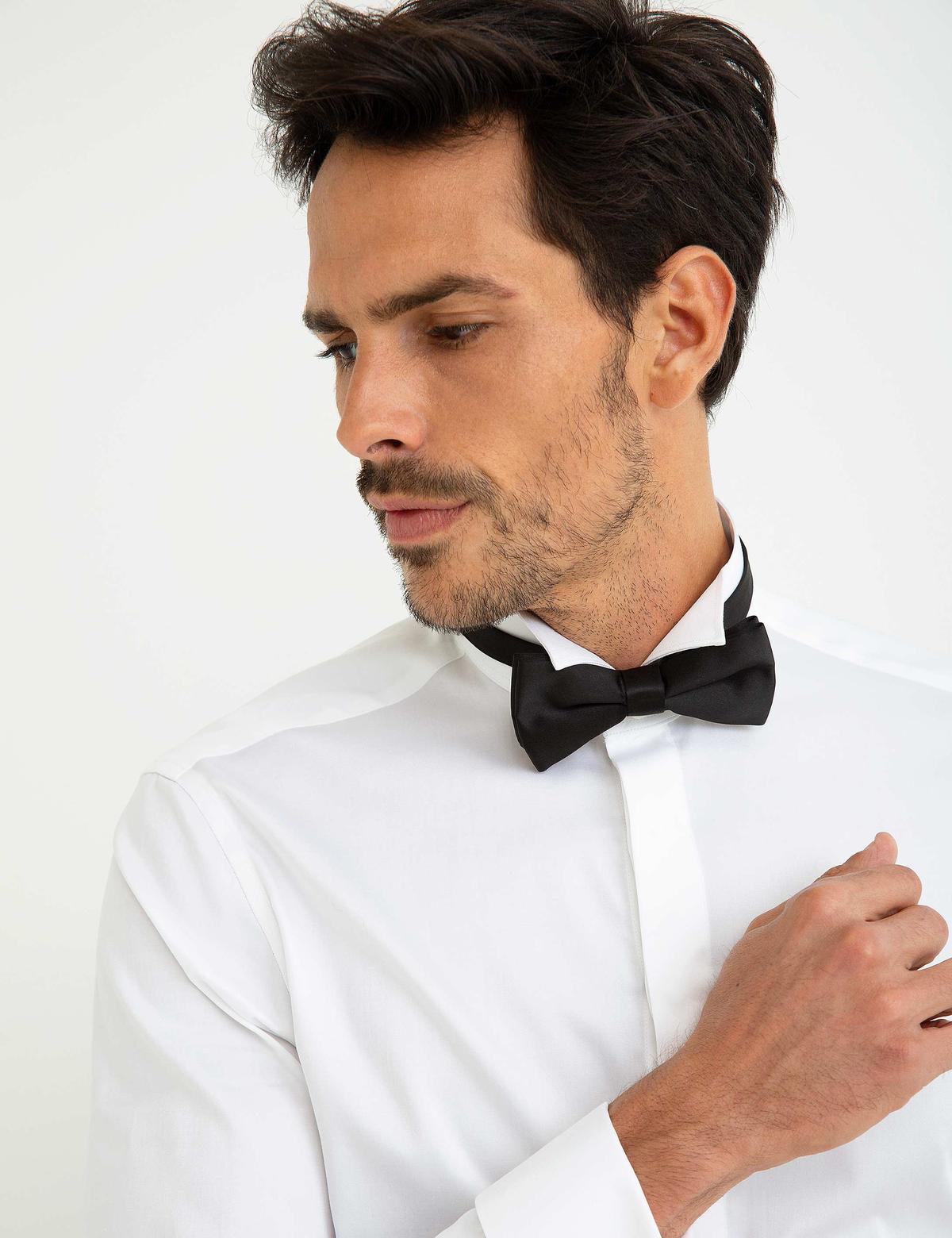 Beyaz Slim Fit Smokin Gömlek