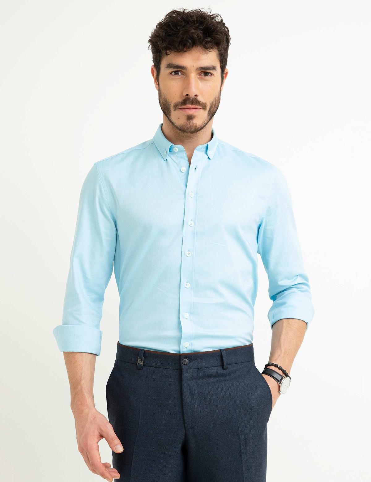 Açık Mavi Slim Fit Uzun Kollu Gömlek