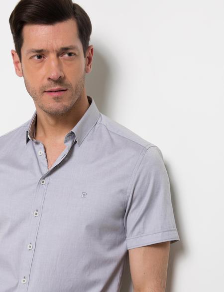 Gri Slim Fit Kısa Kollu Gömlek