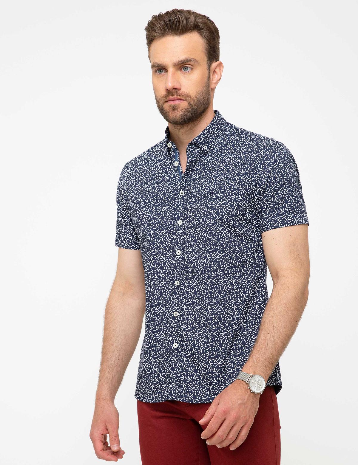 Lacivert Slim Fit Kısa Kollu Gömlek
