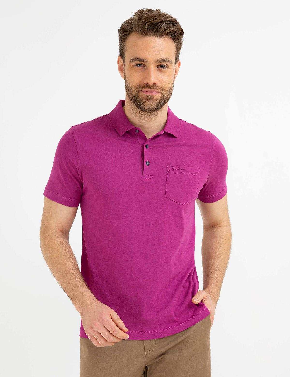 Fuşya Regular Fit Polo Yaka Basic Tişört