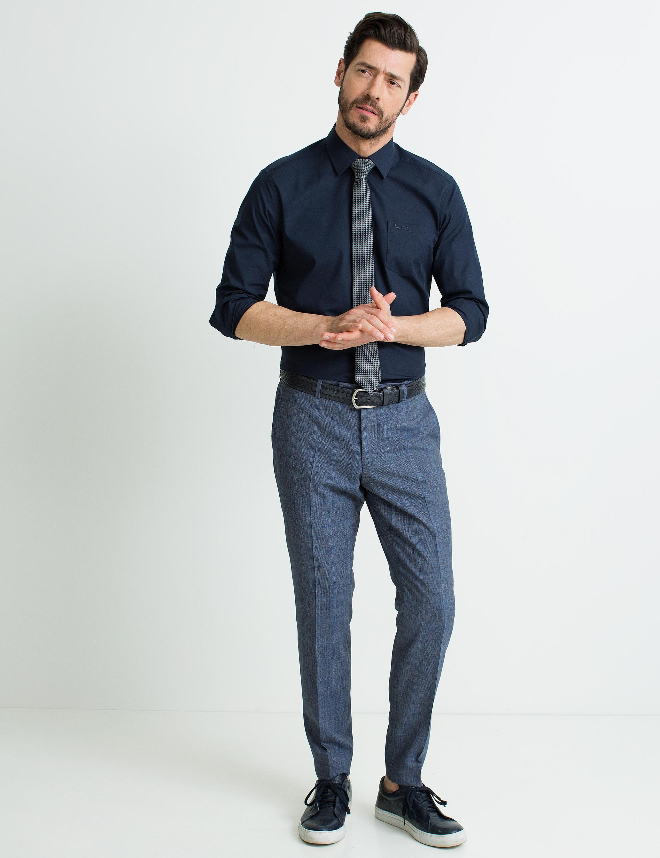Lacivert Regular Fit Uzun Kollu Basic Gömlek