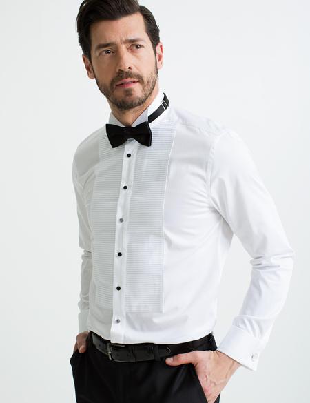 Beyaz Slim Fit Smokin Gömlek