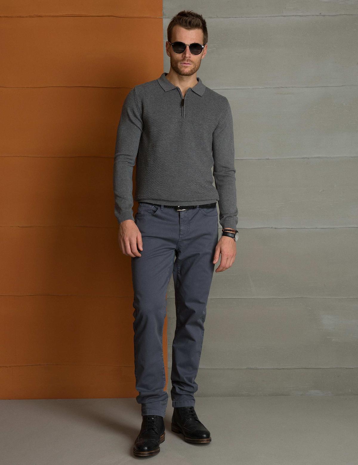 Gri Melanj Slim Fit Triko Kazak