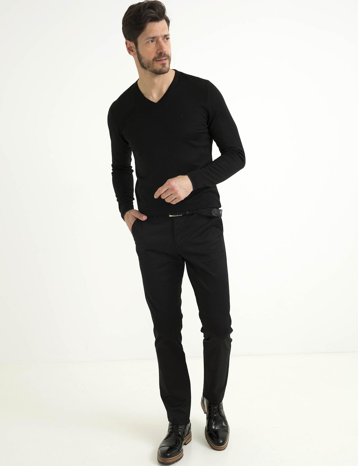 Siyah Slim Fit Basic Triko Kazak