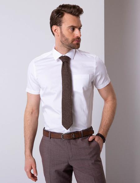 Beyaz Regular Fit Kısa Kollu Gömlek