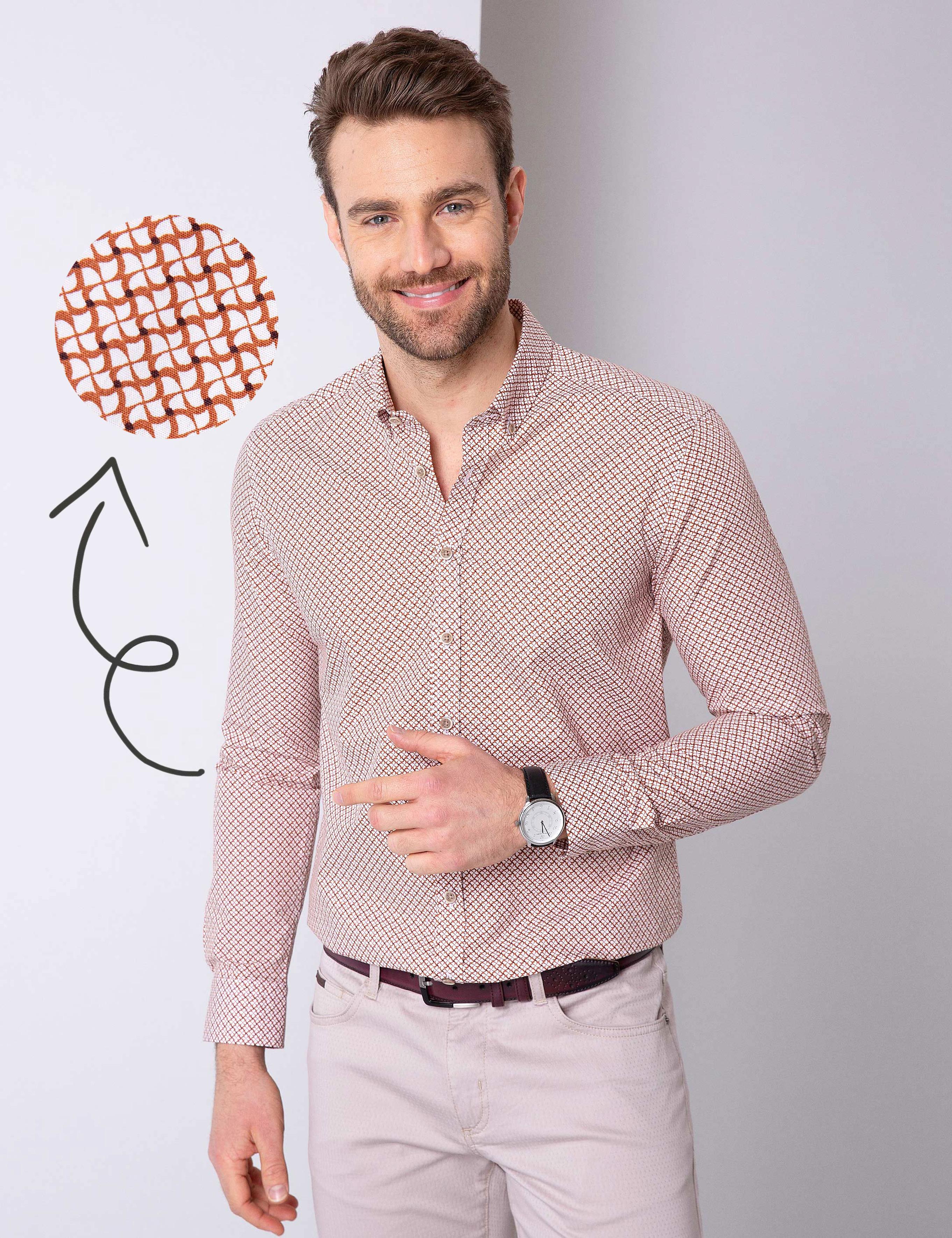 Turuncu Slim Fit Uzun Kollu Gömlek