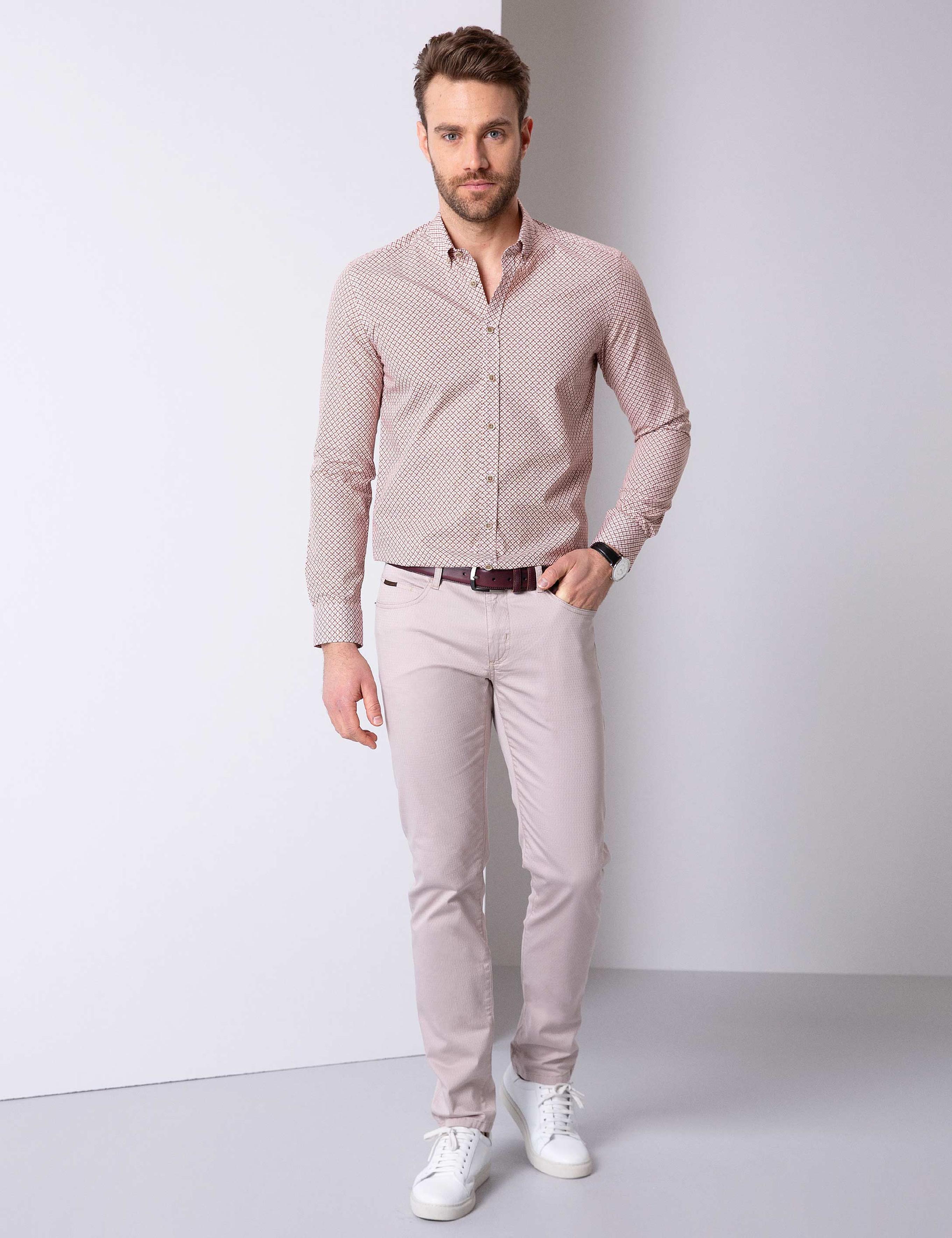 Turuncu Slim Fit Uzun Kollu Gömlek