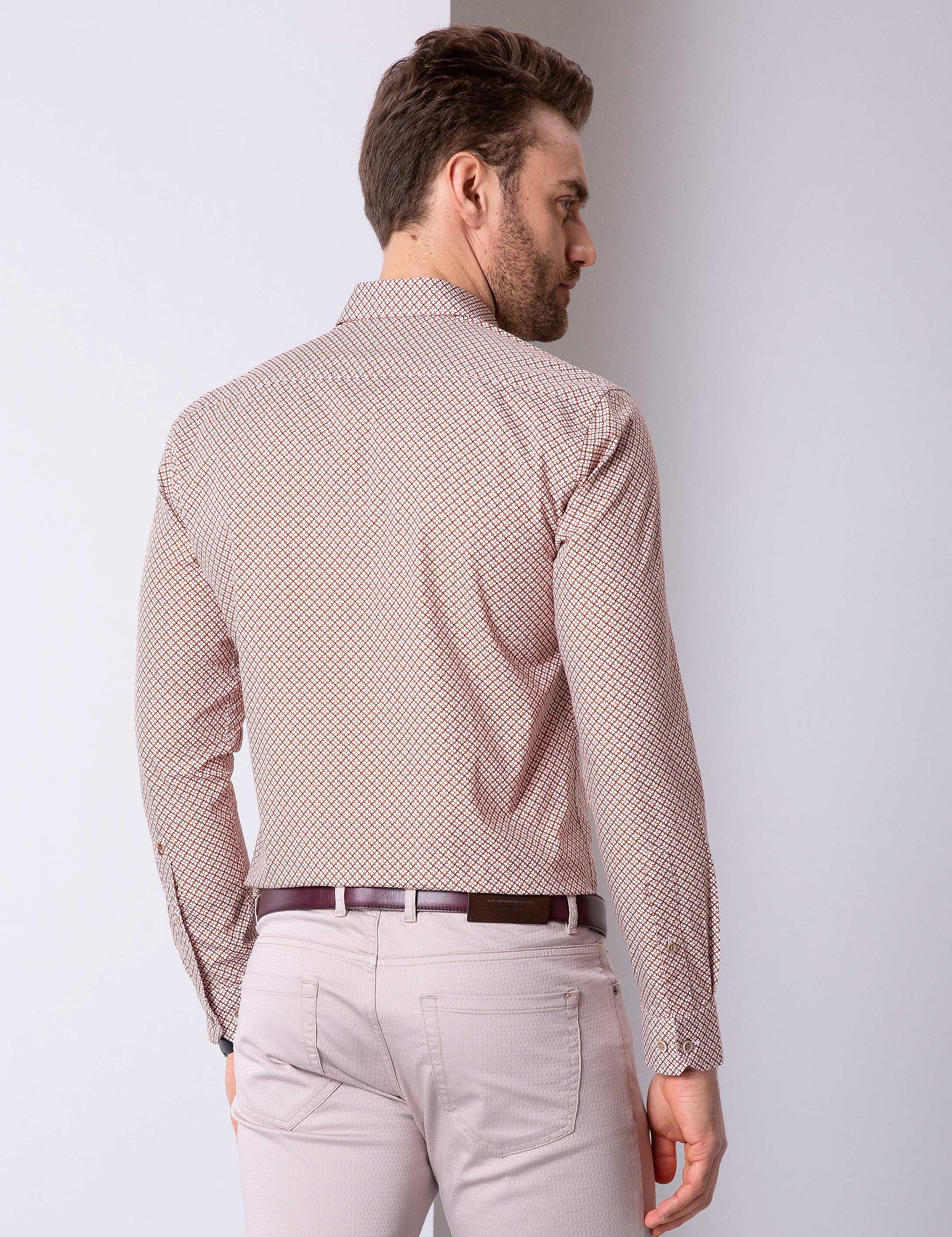 Turuncu Slim Fit Uzun Kollu Gömlek