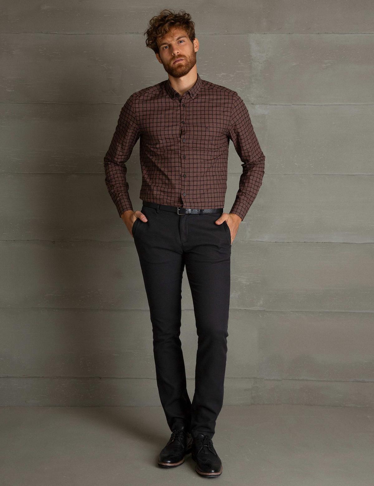 Kahverengi Slim Fit Gömlek