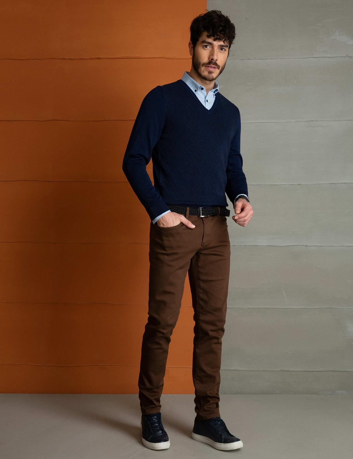 Lacivert Slim Fit V Yaka Triko Kazak