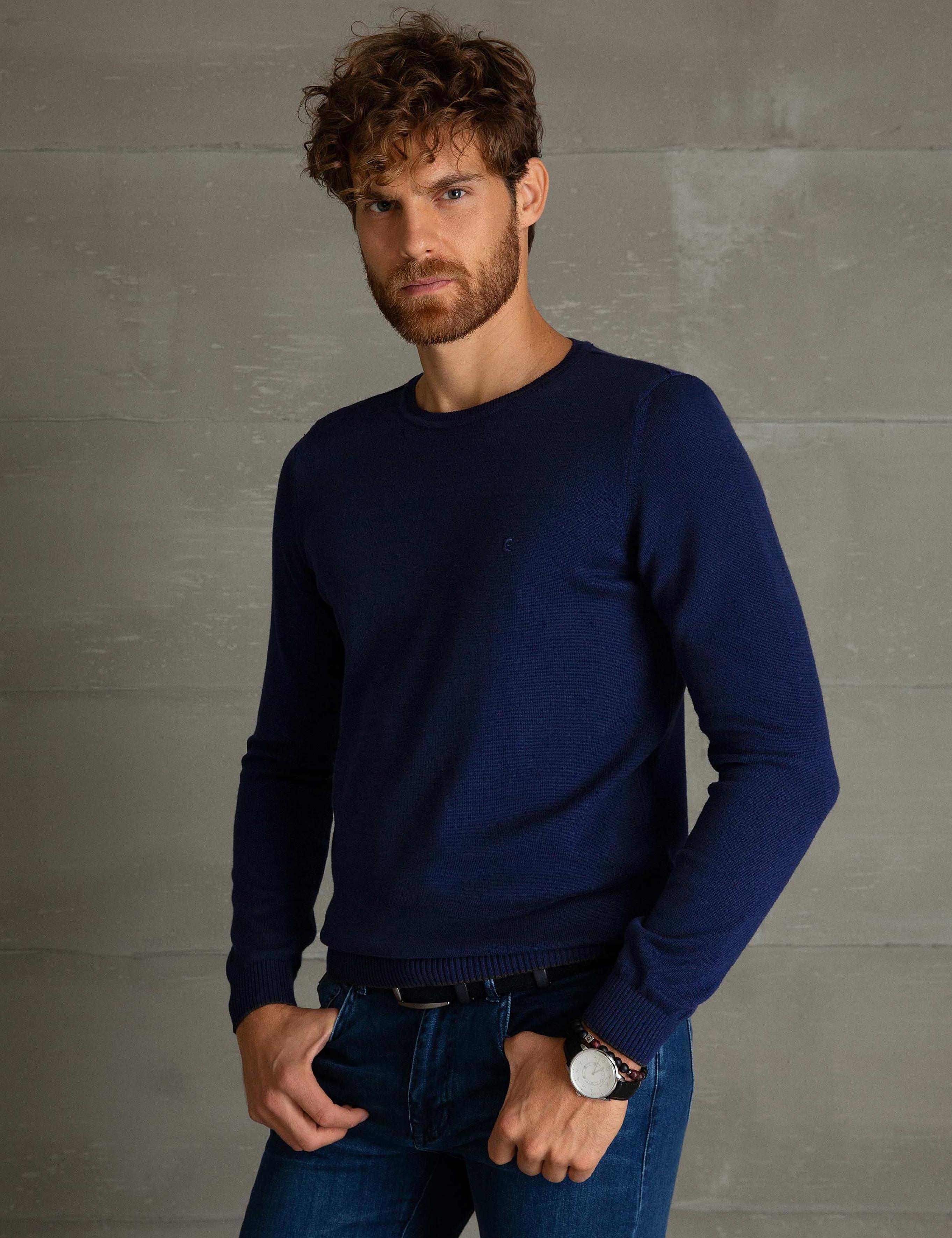 Lacivert Slim Fit Basic Kazak