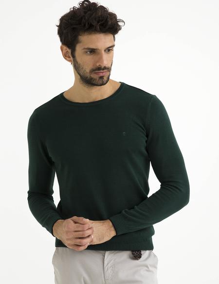 Yeşil Slim Fit Bisiklet Yaka Basic Triko Kazak