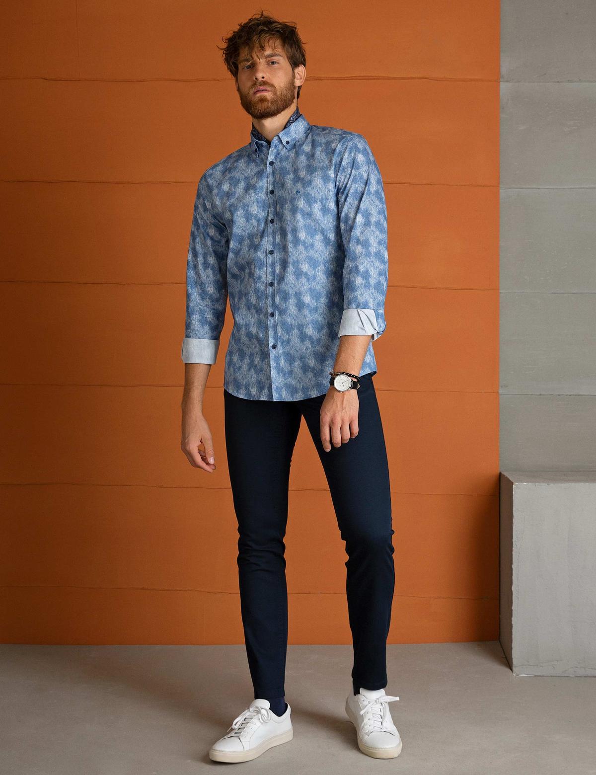 Mavi Slim Fit Uzun Kollu Gömlek