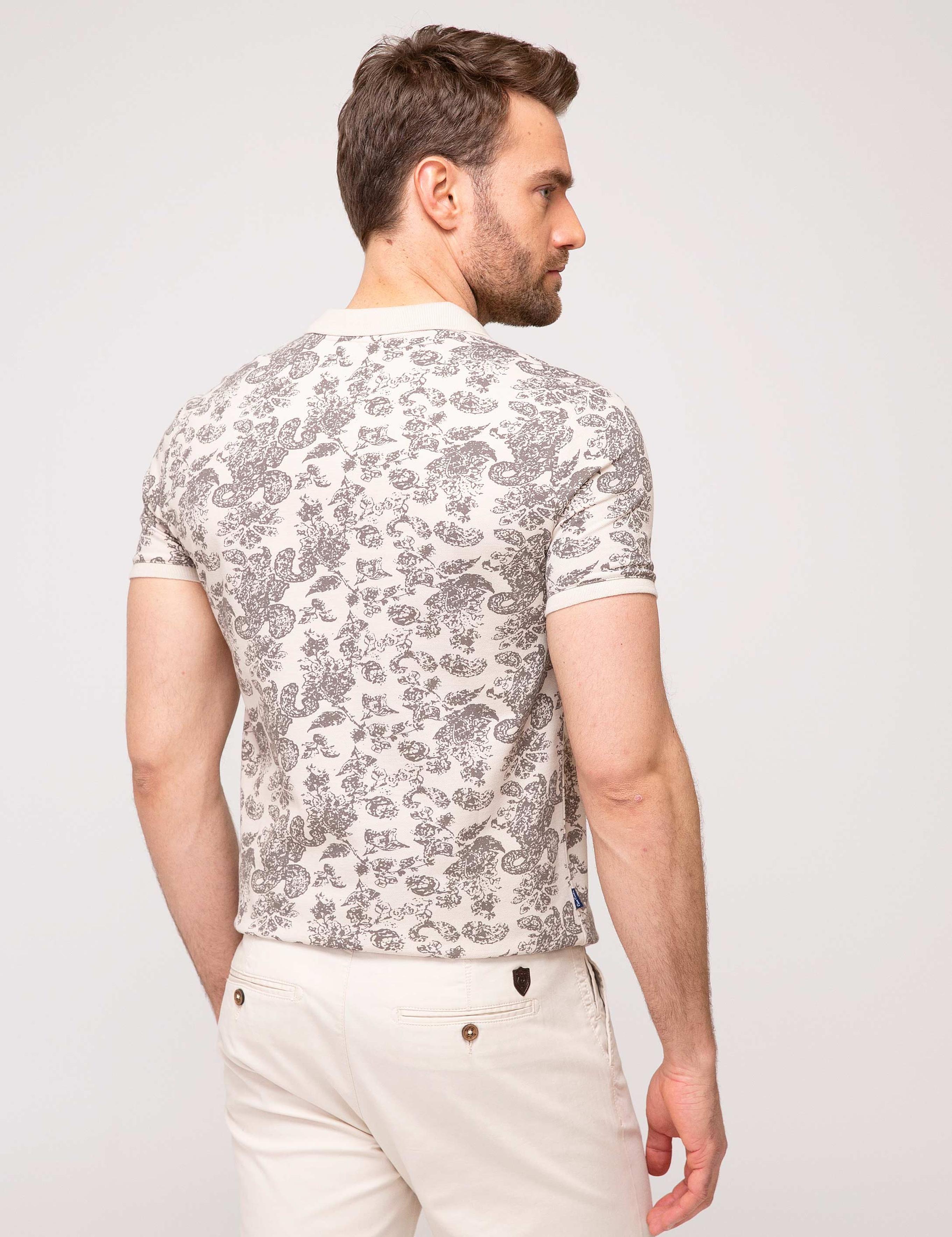 Bej Slim Fit Polo Yaka T-Shirt