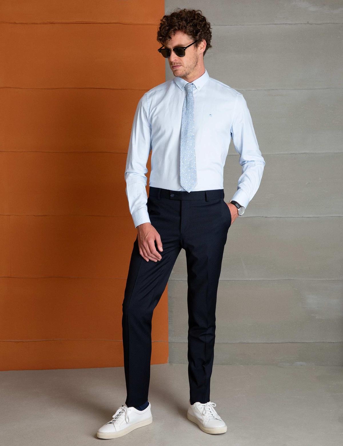 Açık Mavi Slim Fit Uzun Kollu Gömlek