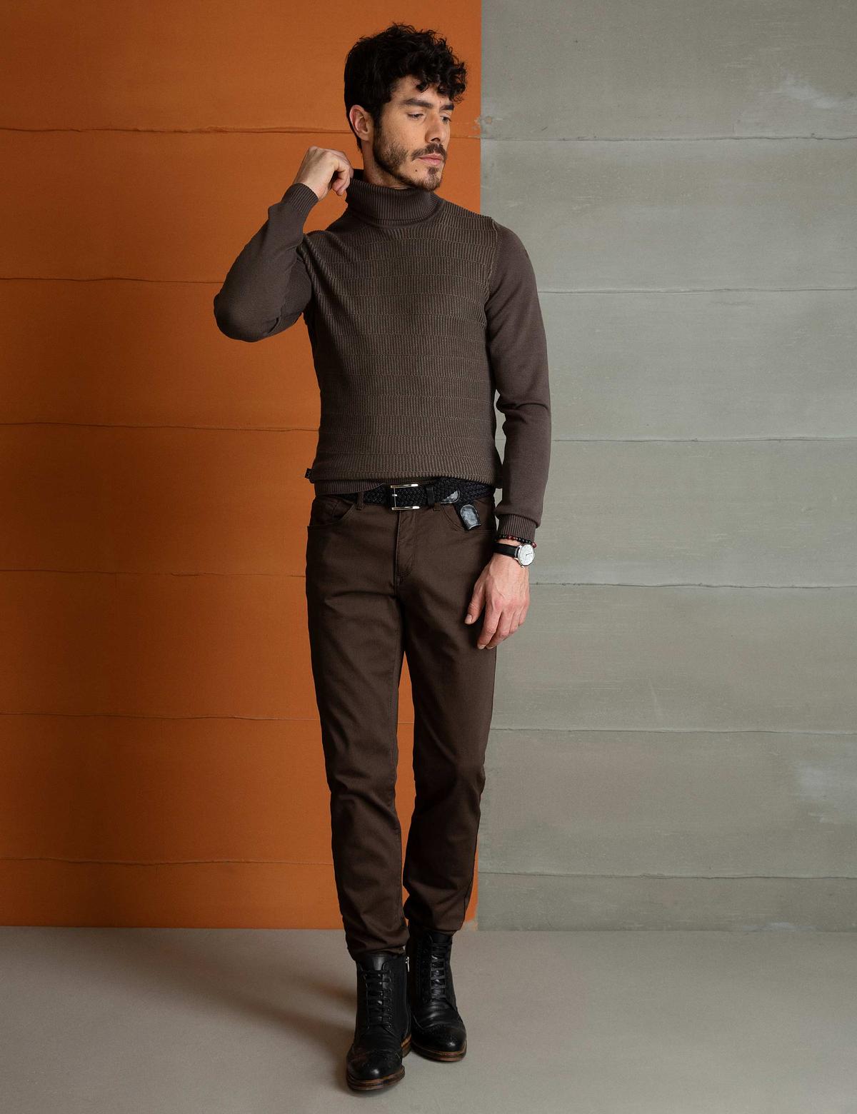 Kahverengi Slim Fit Chino Pantolon