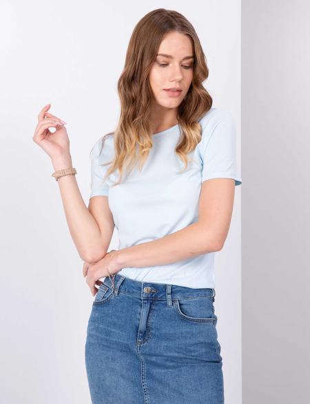 Açık Mavi Standart Fit Bisiklet Yaka Tişört