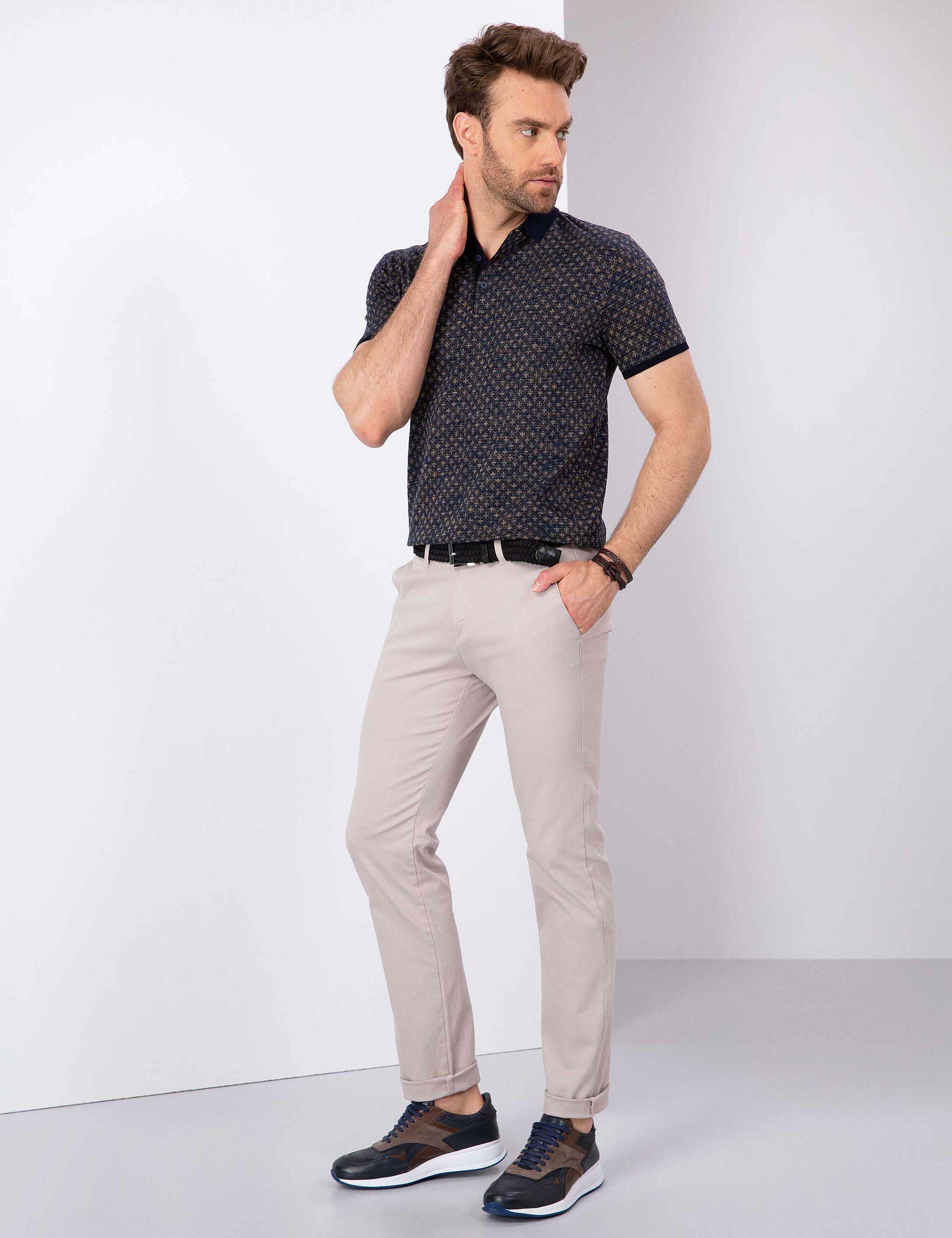 Bej Slim Fit Kanvas Pantolon