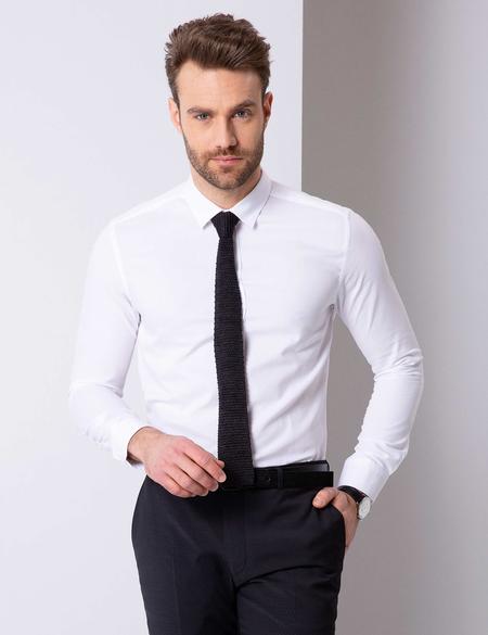 Beyaz Slim Fit Uzun Kollu Gömlek