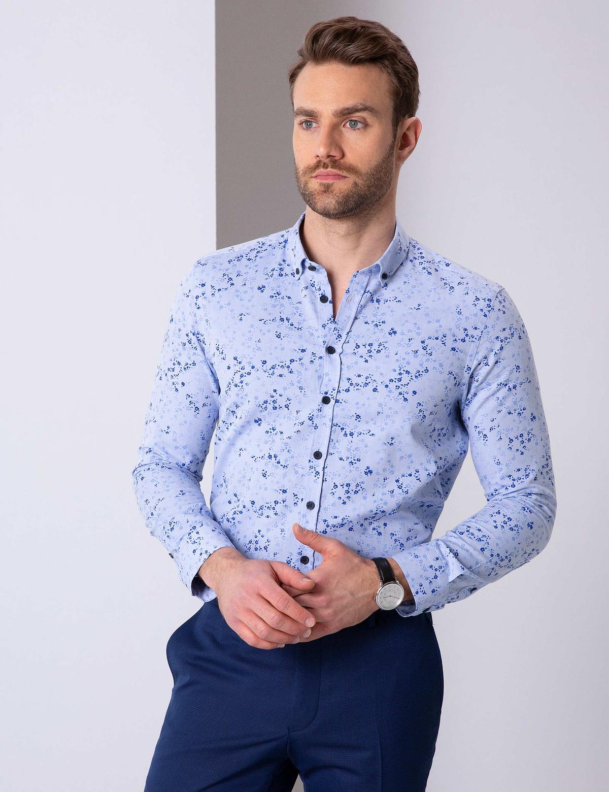 Mavi Slim Fit Uzun Kollu Gömlek