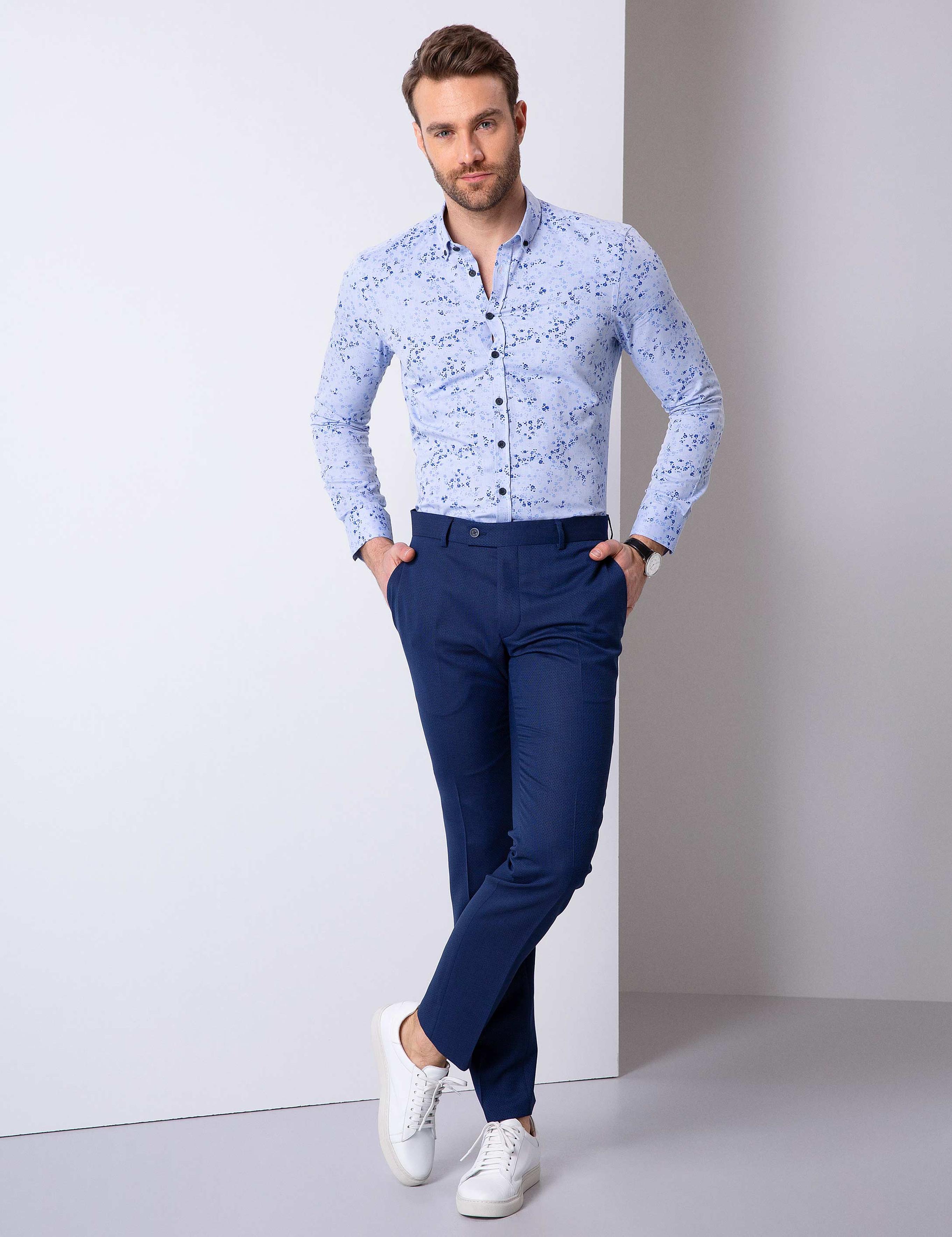 Mavi Slim Fit Uzun Kollu Gömlek