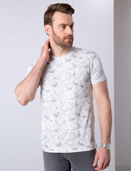 Beyaz Slim Fit Bisiklet Yaka Tişört