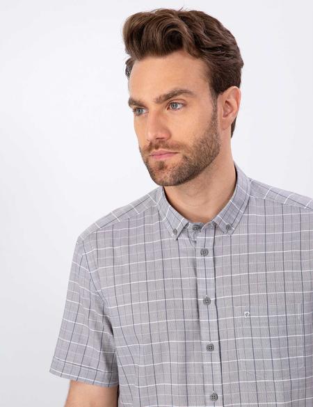 Gri Regular Fit Kısa Kollu Gömlek