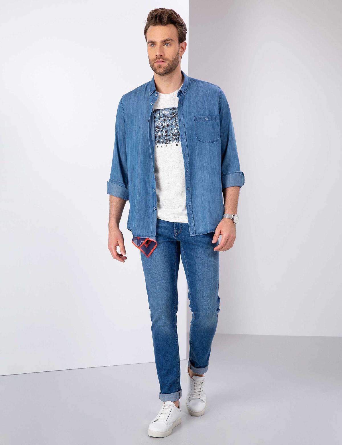 Açık Lacivert Slim Fit Denim Pantolon