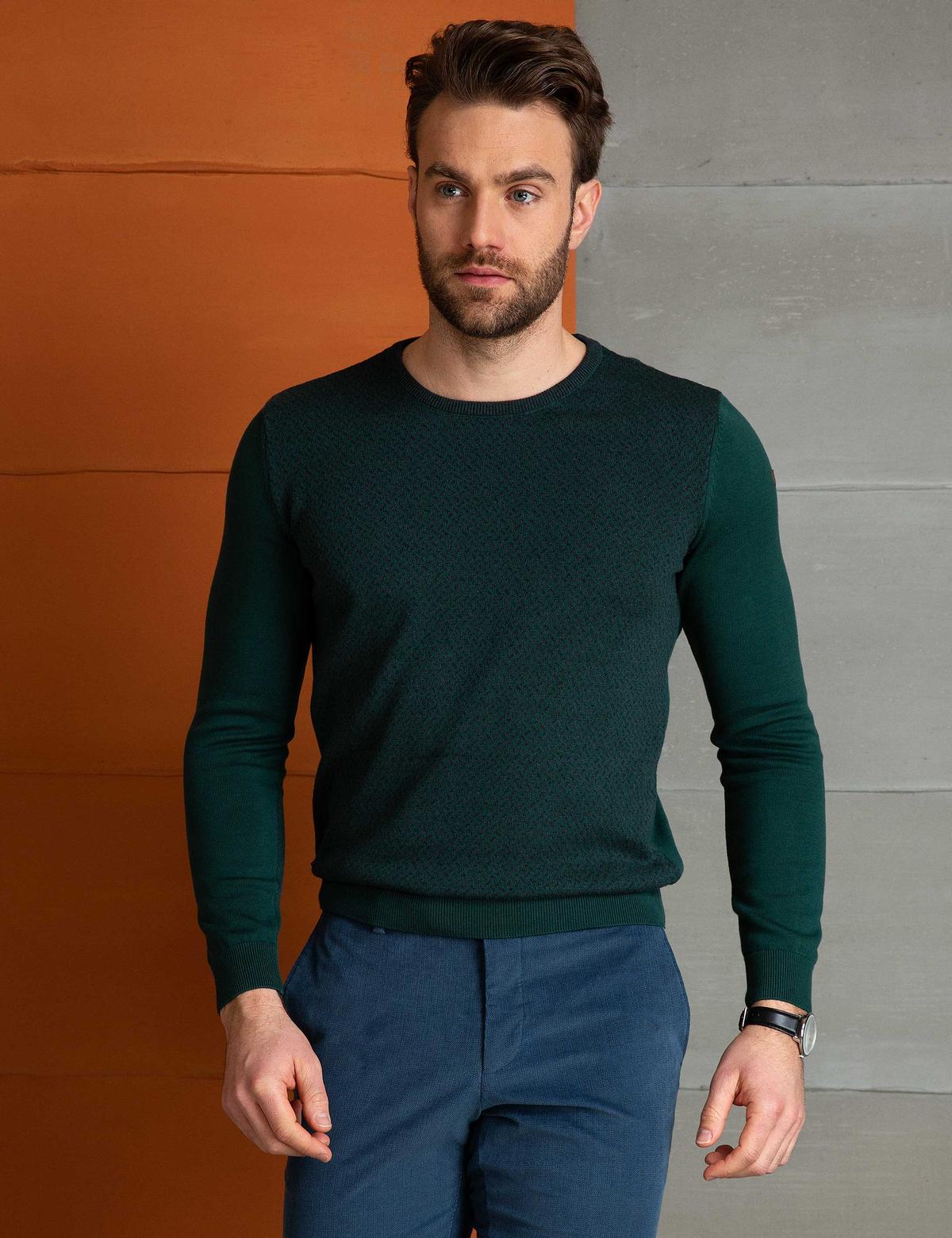 Yeşil Slim Fit Triko Kazak