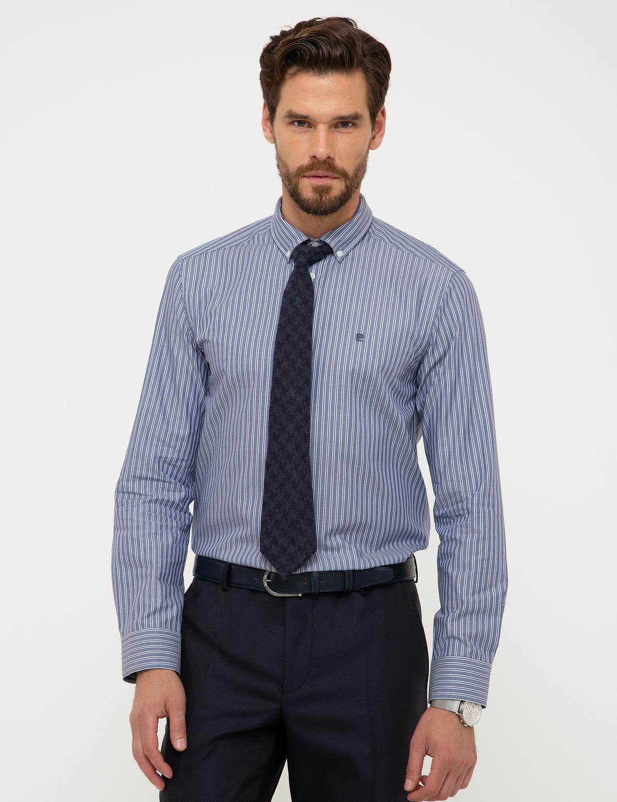 Lacivert Slim Fit Uzun Kollu Gömlek