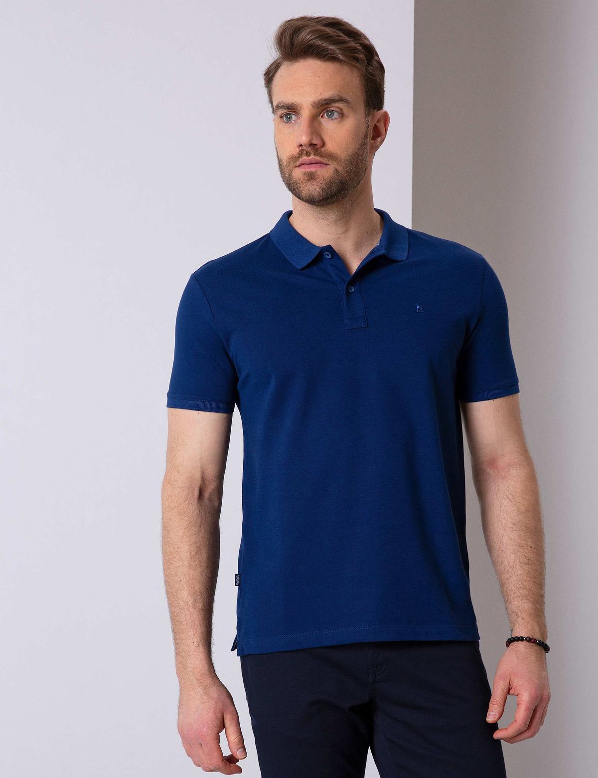 Lacivert Slim Fit Polo Yaka Basic T-Shirt