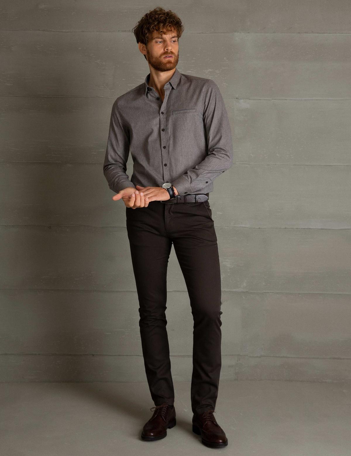 Kahverengi Slim Fit Gömlek