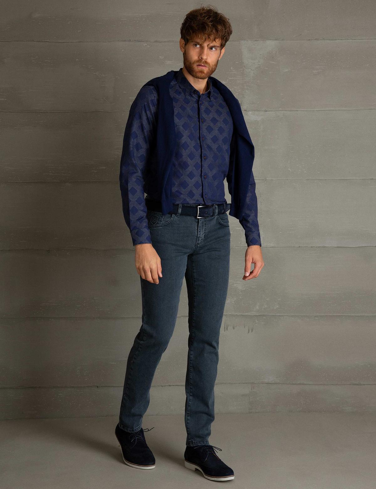 Gri Detaylı Slim Fit Gömlek