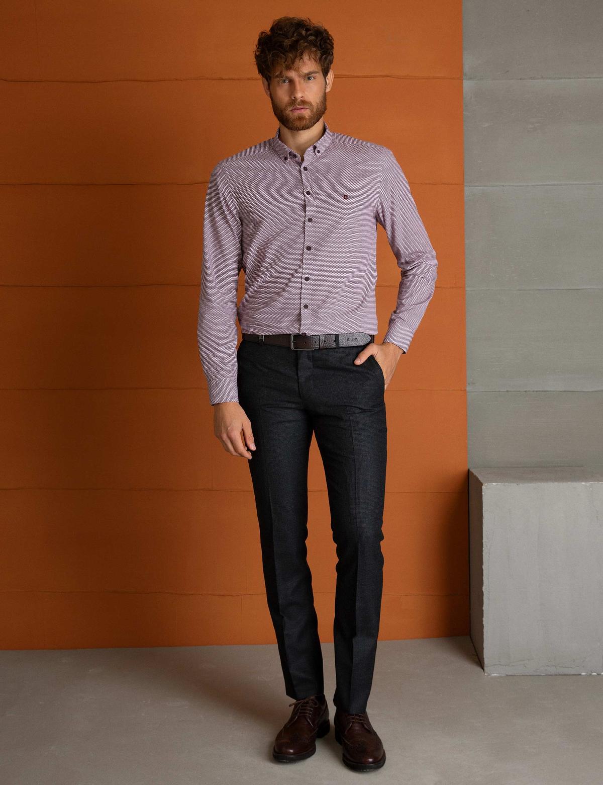 Kırmızı Slim Fit Uzun Kollu Gömlek