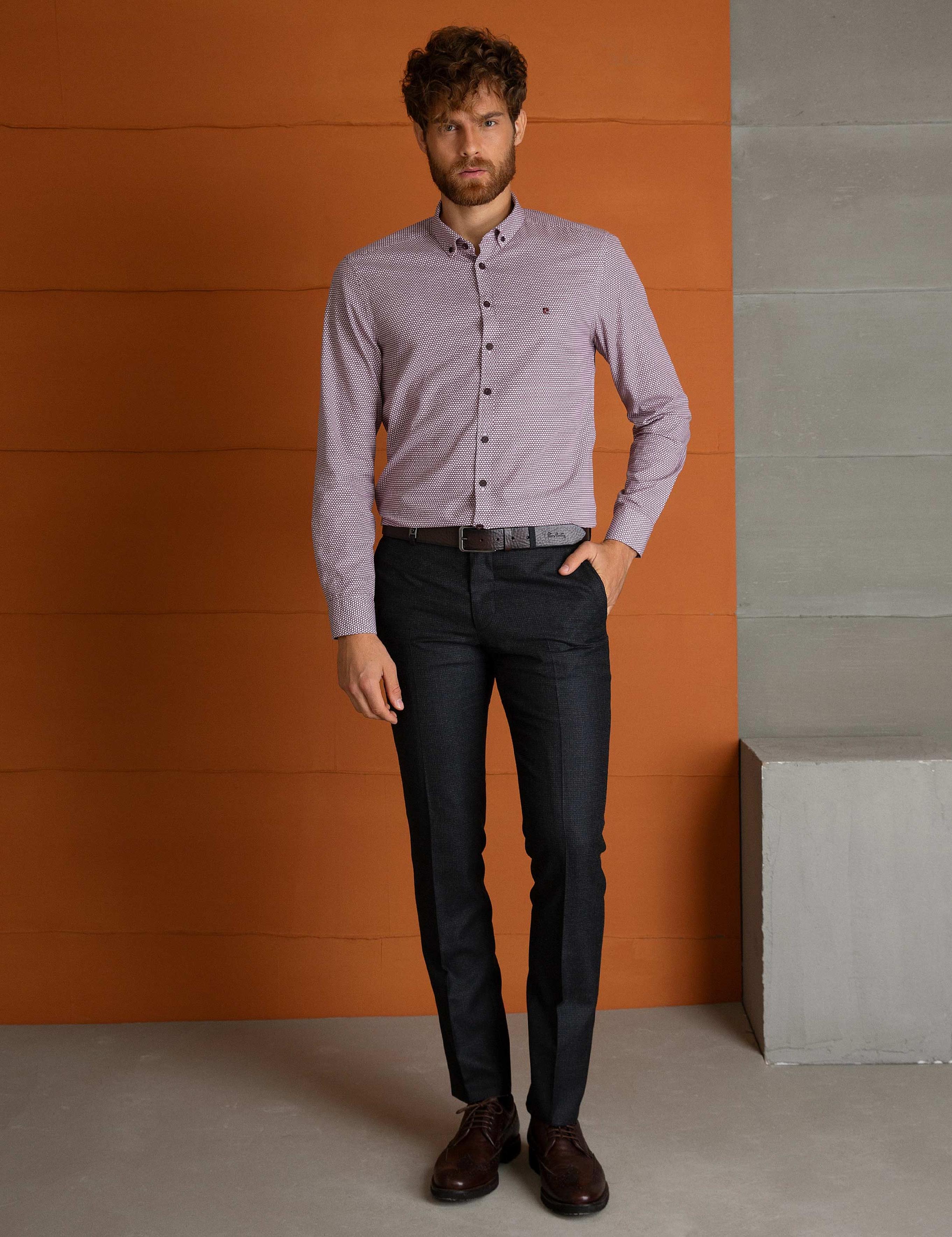 Kırmızı Slim Fit Uzun Kollu Gömlek