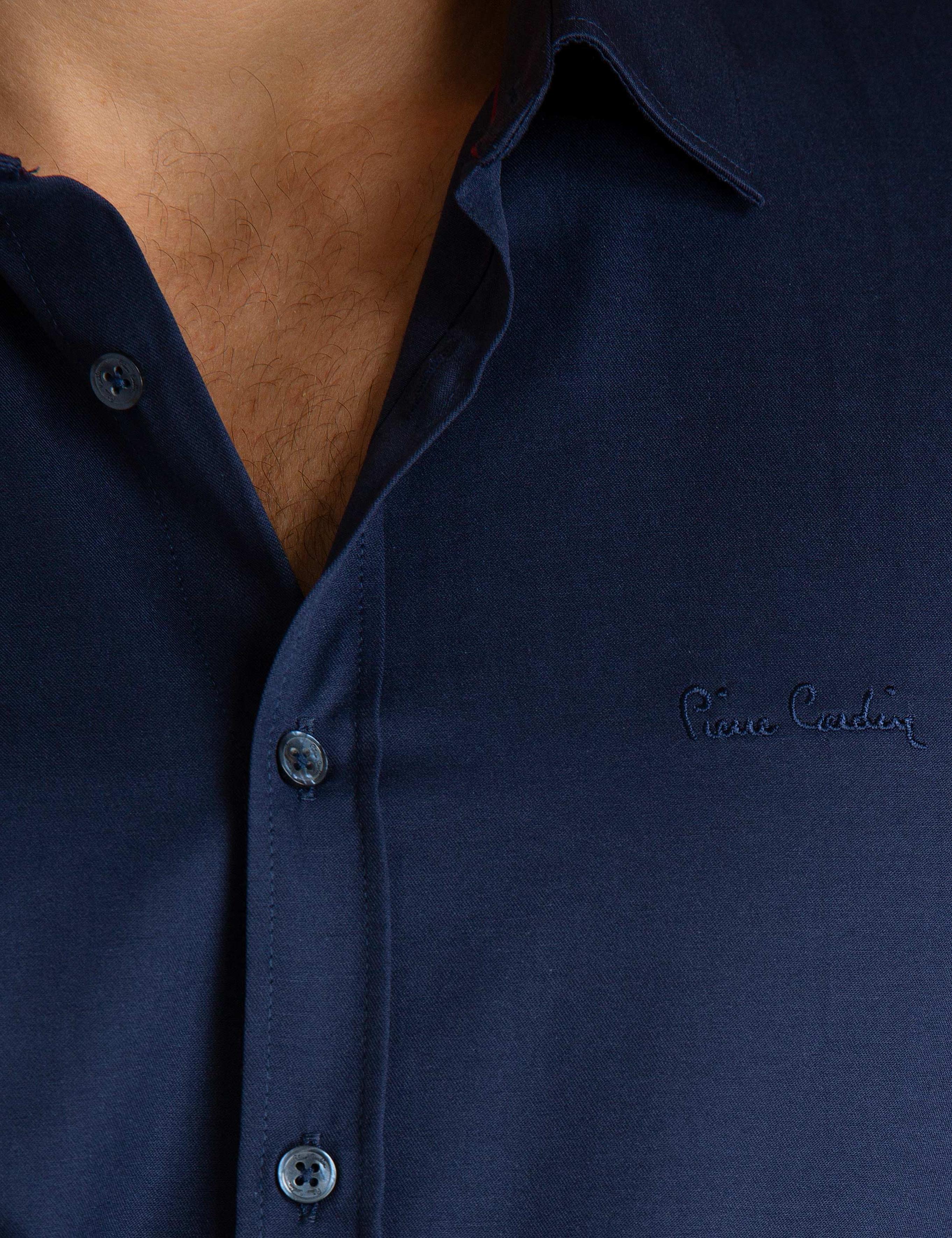 Lacivert Slim Fit Uzun Kollu Basic Gömlek