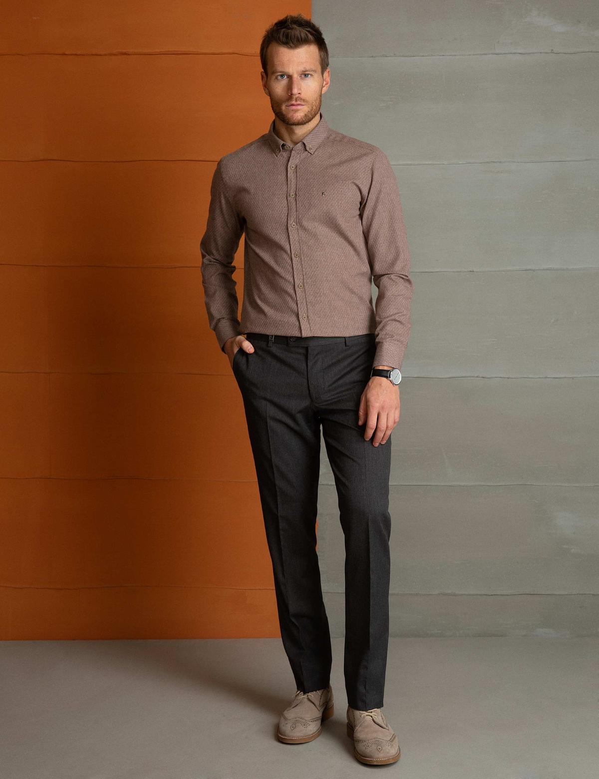 Bej Slim Fit Gömlek