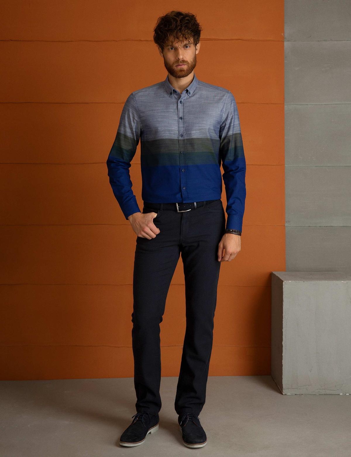 Lacivert Slim Fit Uzun Kollu Gömlek