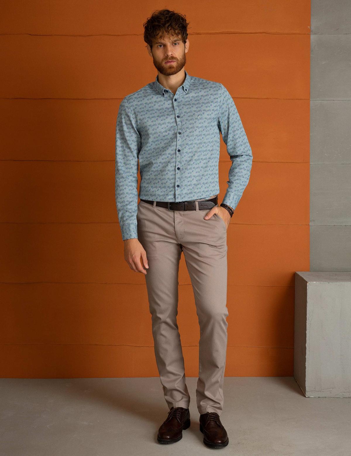 Petrol Slim Fit Uzun Kollu Gömlek