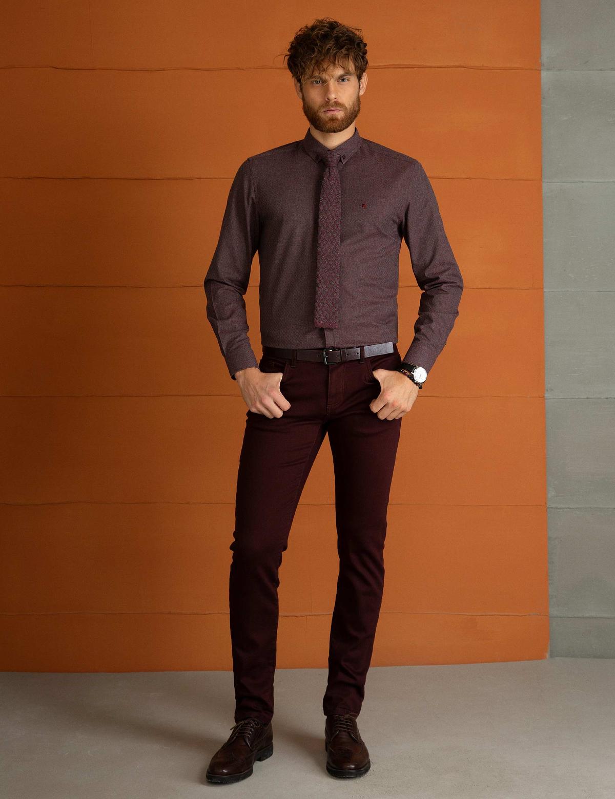 Bordo Slim Fit Gömlek