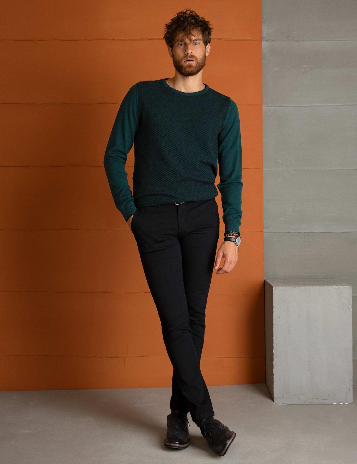 Yeşil Slim Fit Triko Kazak
