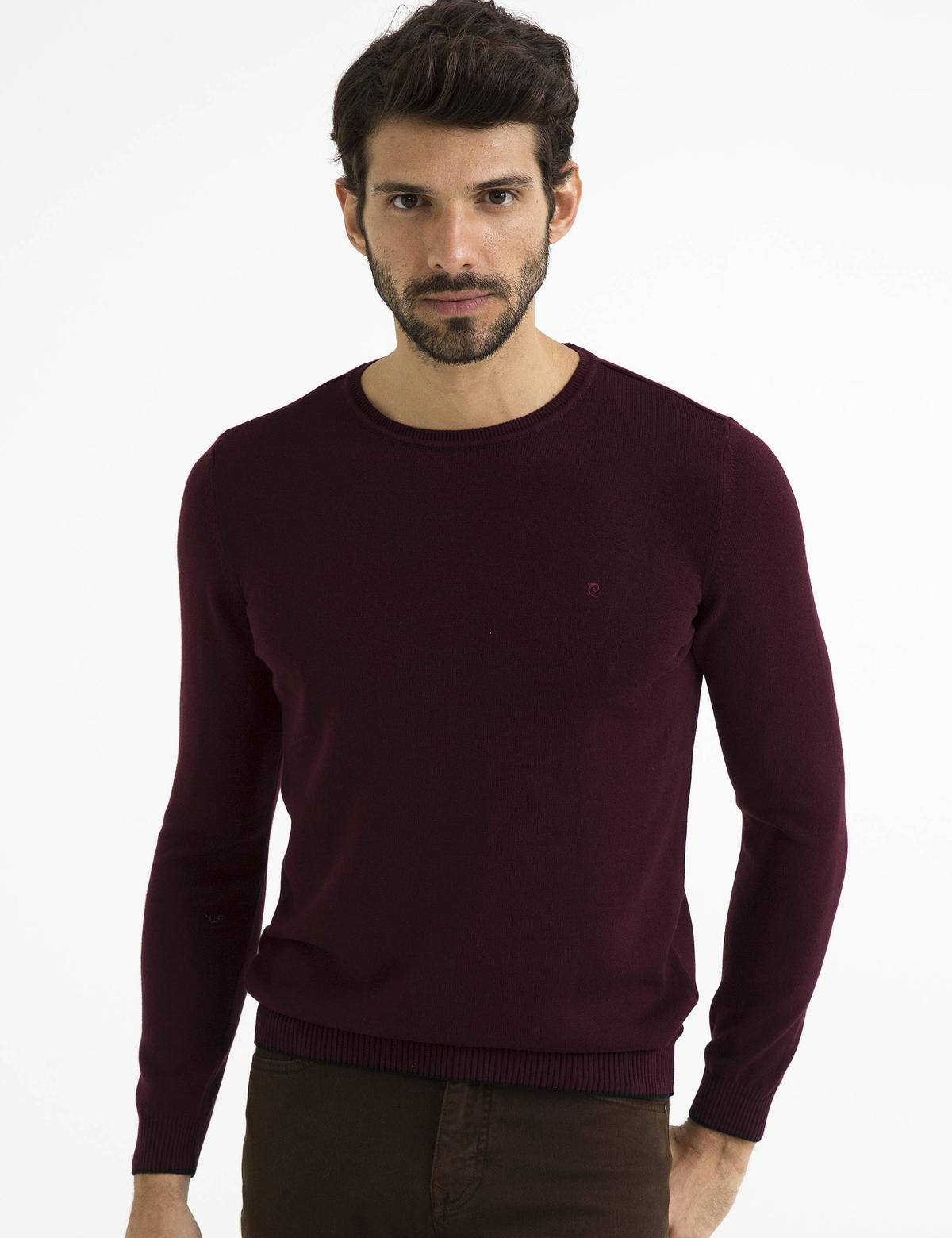 Bordo Slim Fit Bisiklet Yaka Basic Triko Kazak