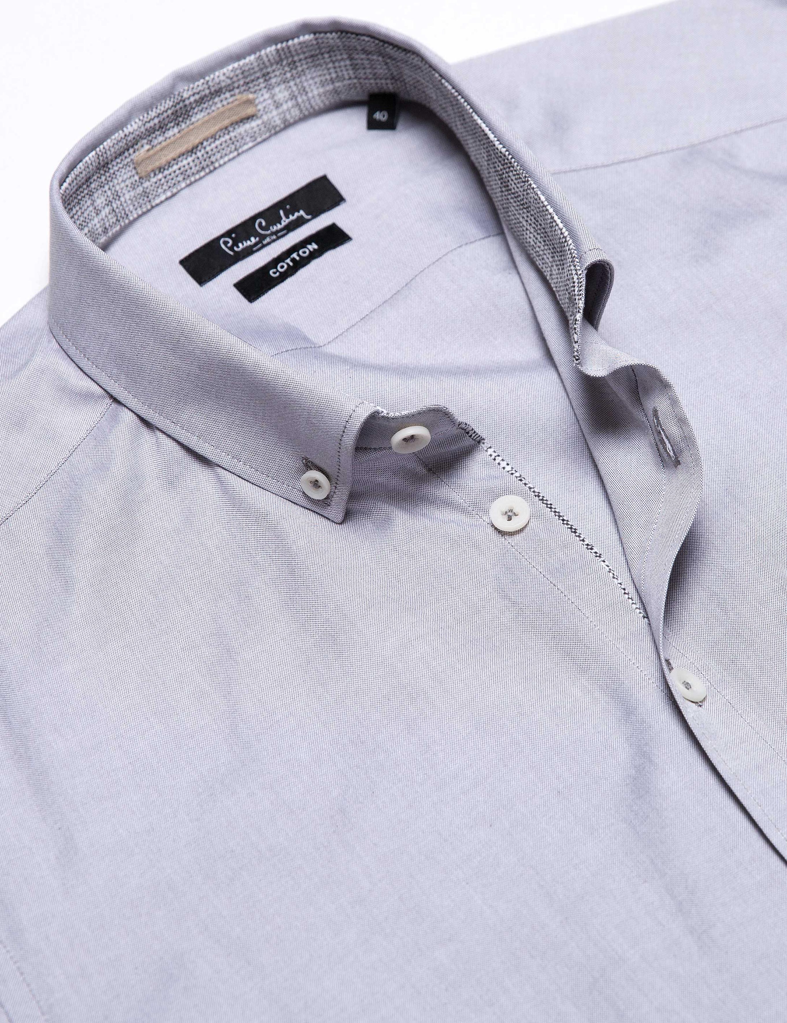 Gri Slim Fit Uzun Kollu Gömlek