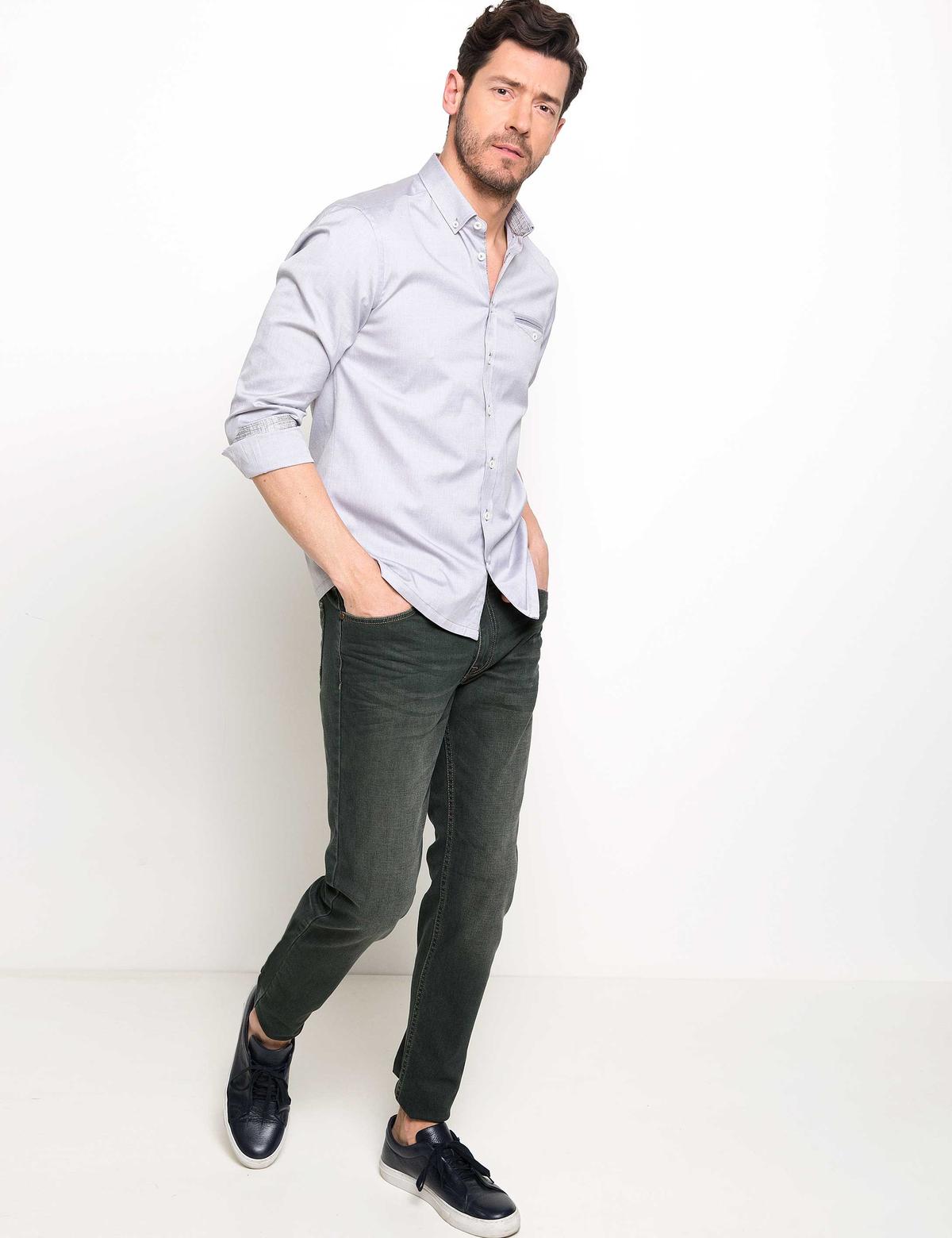 Gri Slim Fit Uzun Kollu Gömlek