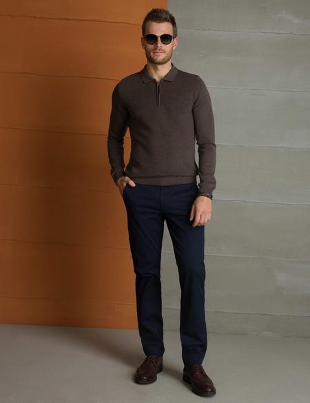 Lacivert Slim Fit Kanvas Pantolon