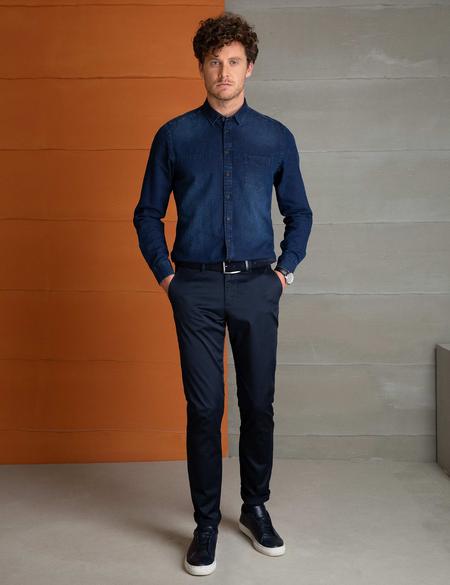 Lacivert Slim Fit Chino Pantolon