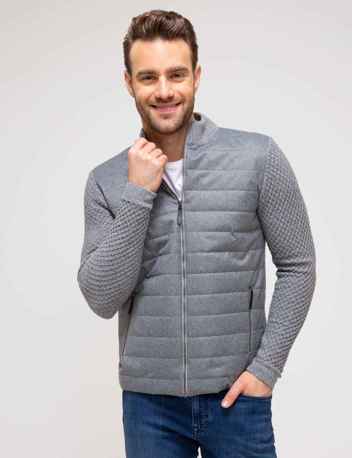 Açık Gri Melanj Standart Fit Triko Hırka